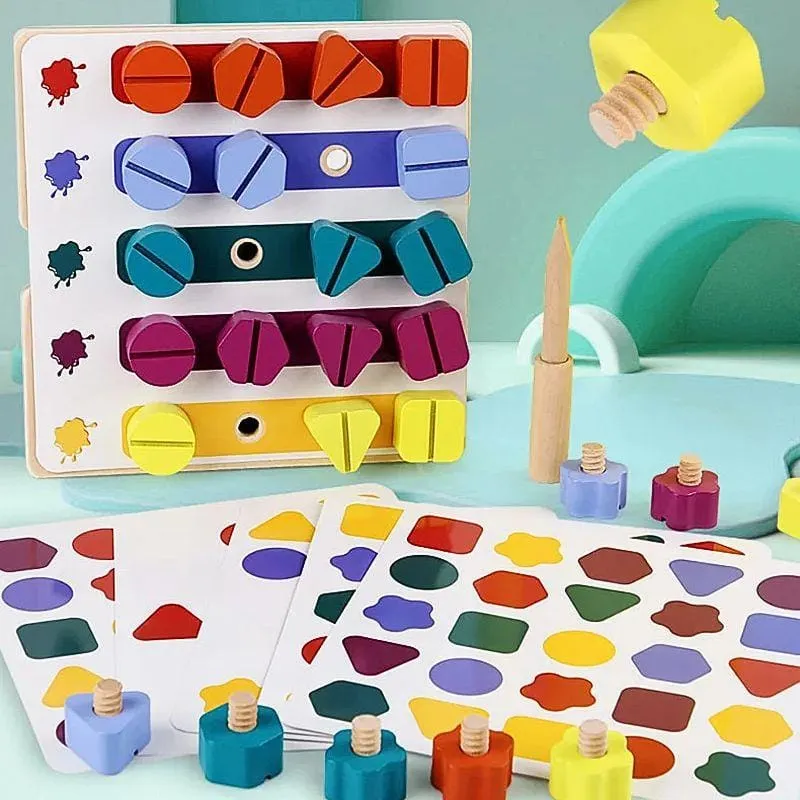 Planche Montessori | Boulons en Bois – Motricité Fine & Logique
