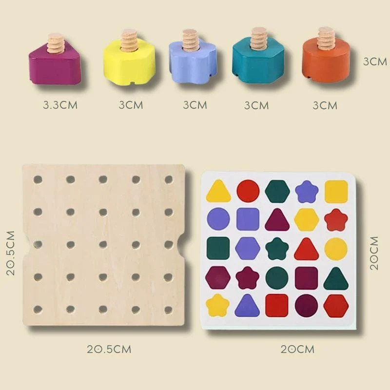Planche Montessori | Boulons en Bois – Motricité Fine & Logique