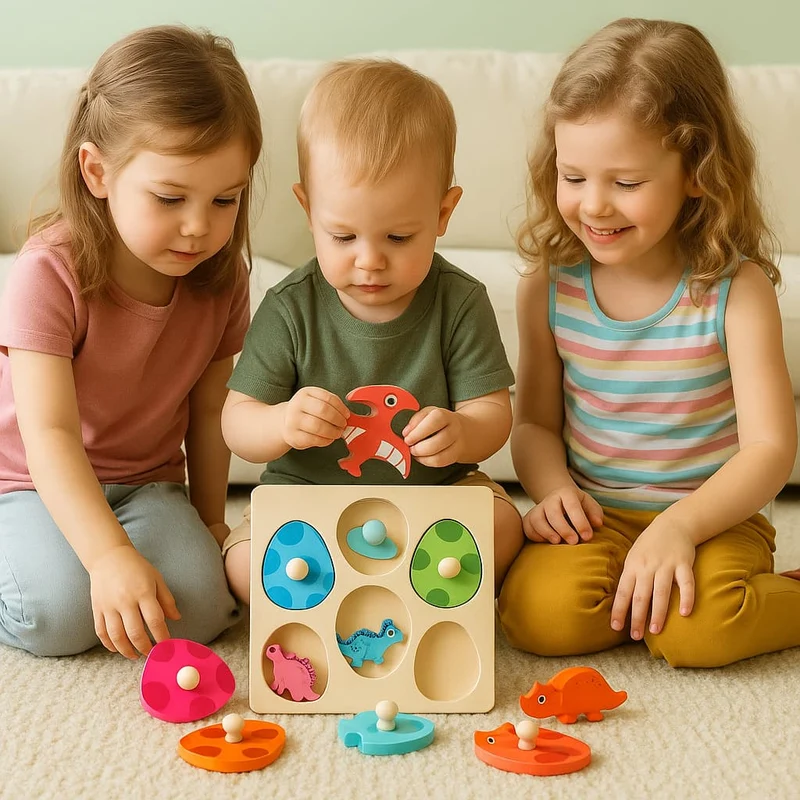 Jeux Montessori 2 ans | Petit Dinosaure en Bois – Puzzle Multicouche & Motricité