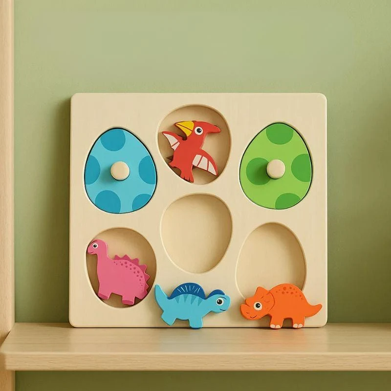 Jeux Montessori 2 ans | Petit Dinosaure en Bois – Puzzle Multicouche & Motricité