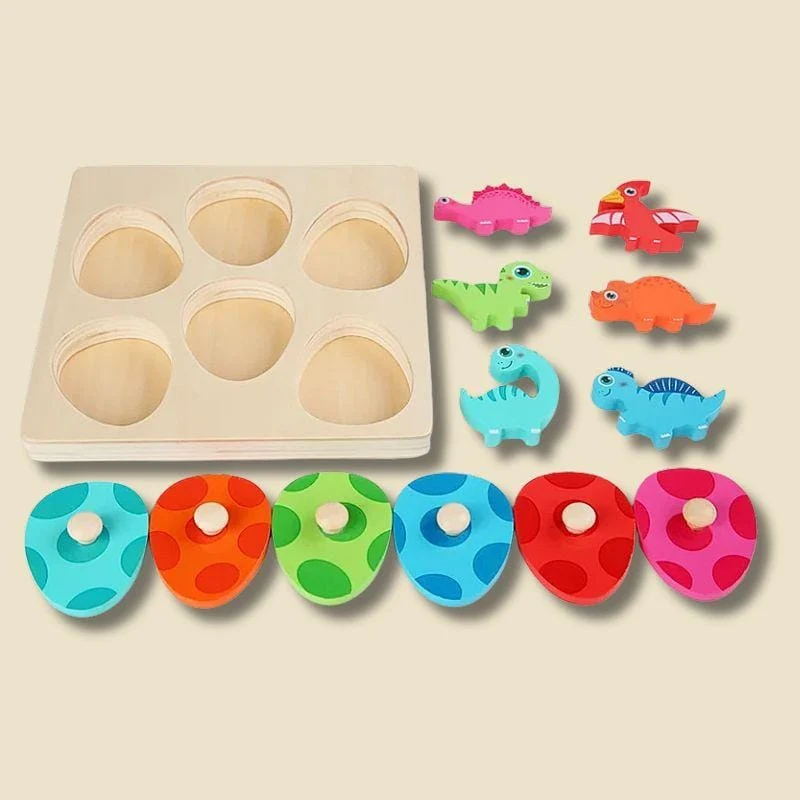 Jeux Montessori 2 ans | Petit Dinosaure en Bois – Puzzle Multicouche & Motricité