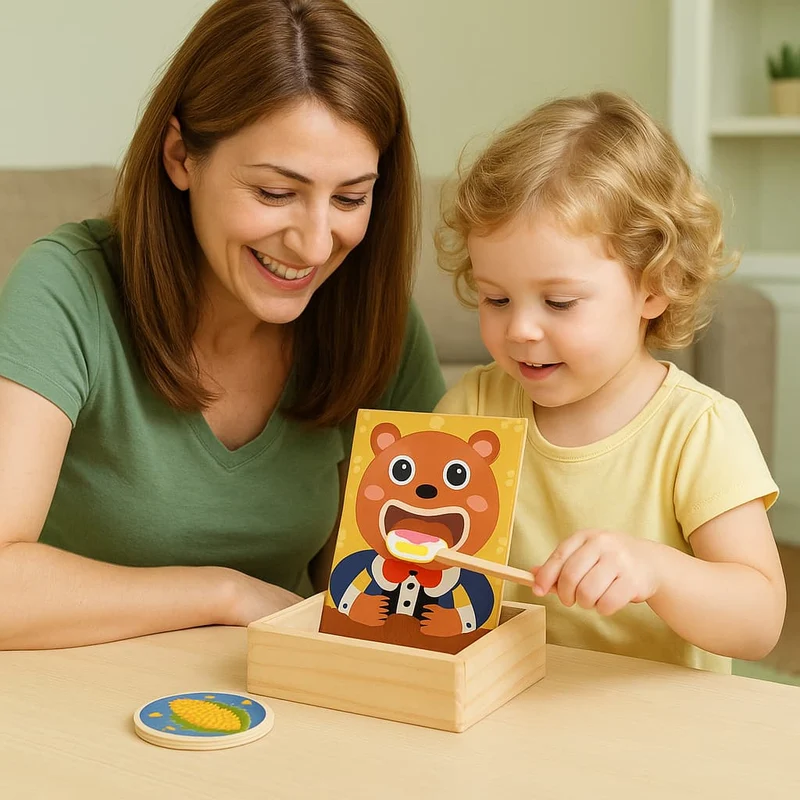 Jeux Montessori en Bois | Je nourris mon Ours – Autonomie & motricité fine