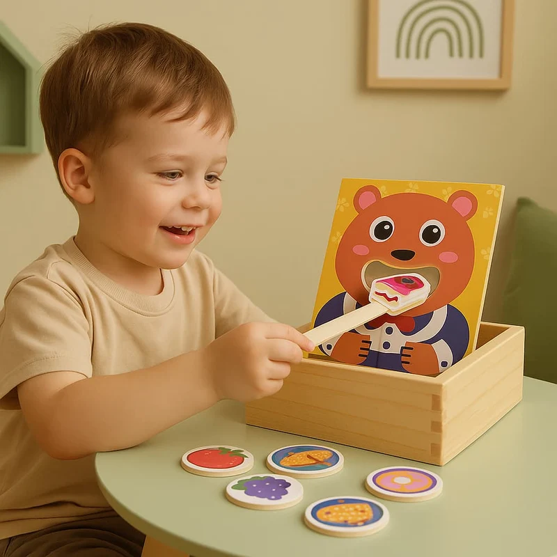 Jeux Montessori en Bois | Je nourris mon Ours – Autonomie & motricité fine