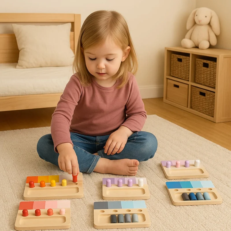 Tableau Montessori en Bois | Connaissance des Couleurs – Dégradés & Motricité Fine N