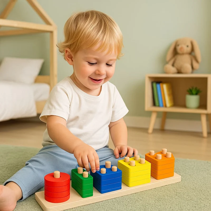 Puzzle Montessori en Bois | Formes Géométriques & Couleurs Franches – Motricité & Logique N