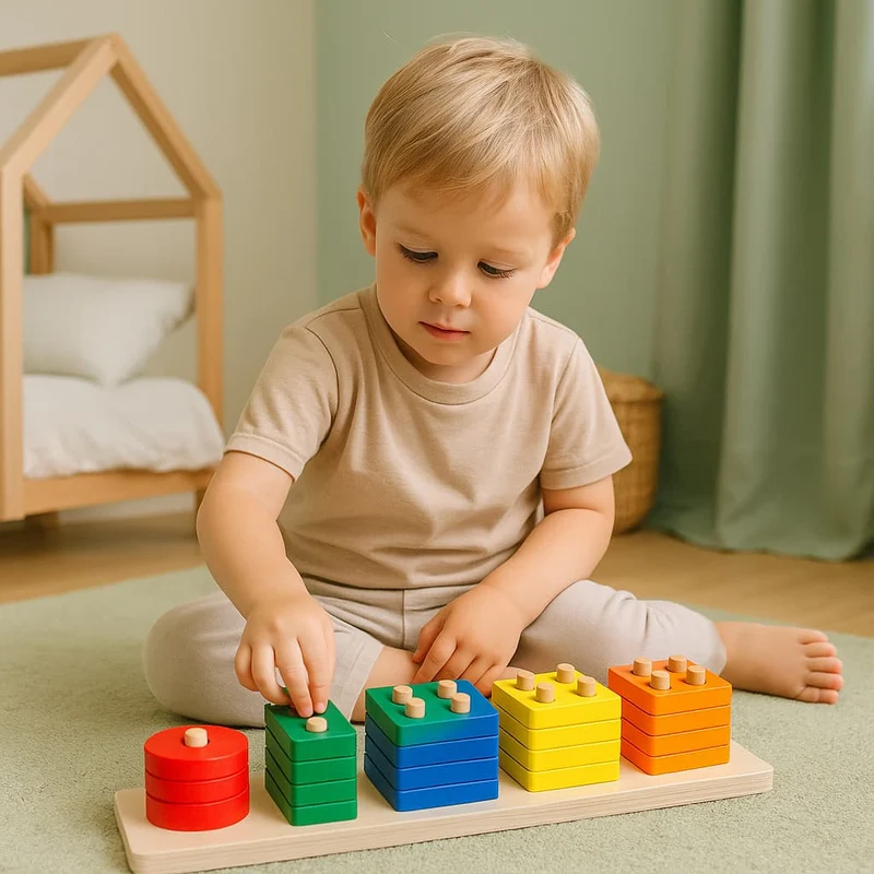 Puzzle Montessori en Bois | Formes Géométriques & Couleurs Franches – Motricité & Logique N