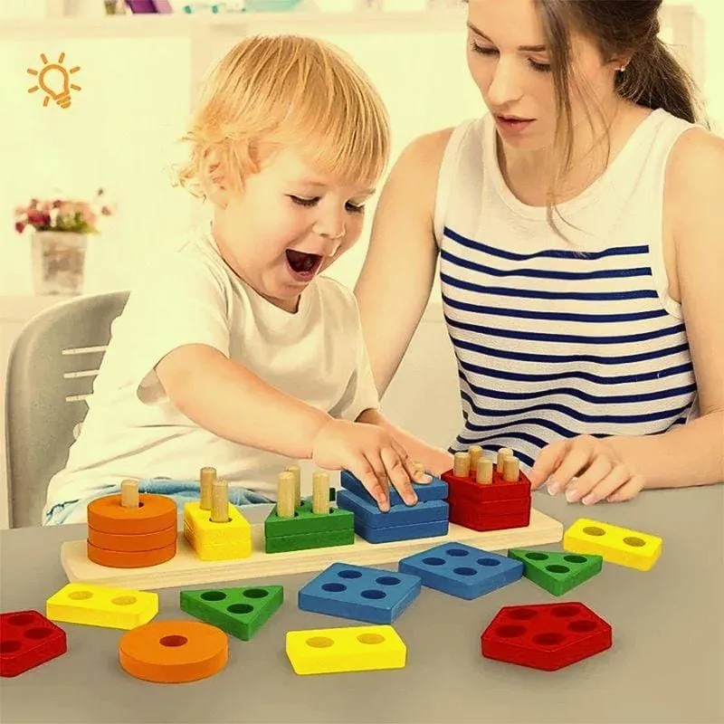 Puzzle Montessori en Bois | Formes Géométriques & Couleurs Franches – Motricité & Logique N