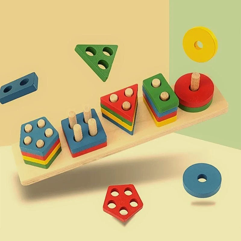 Puzzle Montessori en Bois | Formes Géométriques & Couleurs Franches – Motricité & Logique N