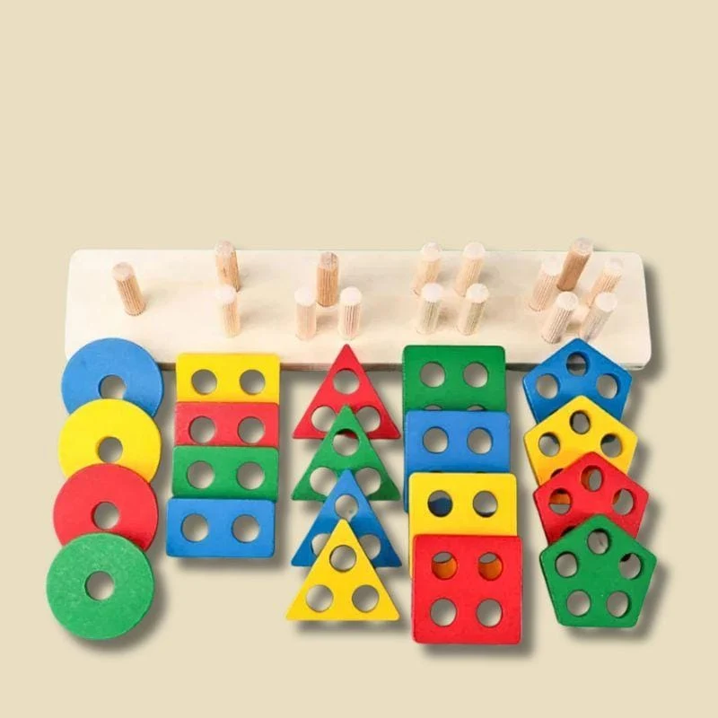 Puzzle Montessori en Bois | Formes Géométriques & Couleurs Franches – Motricité & Logique N