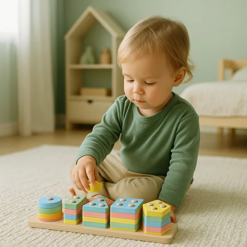 Puzzle Montessori en Bois | Formes Géométriques & Couleurs Pastel – Motricité & Logique