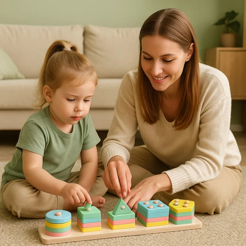 Puzzle Montessori en Bois | Formes Géométriques & Couleurs Pastel – Motricité & Logique