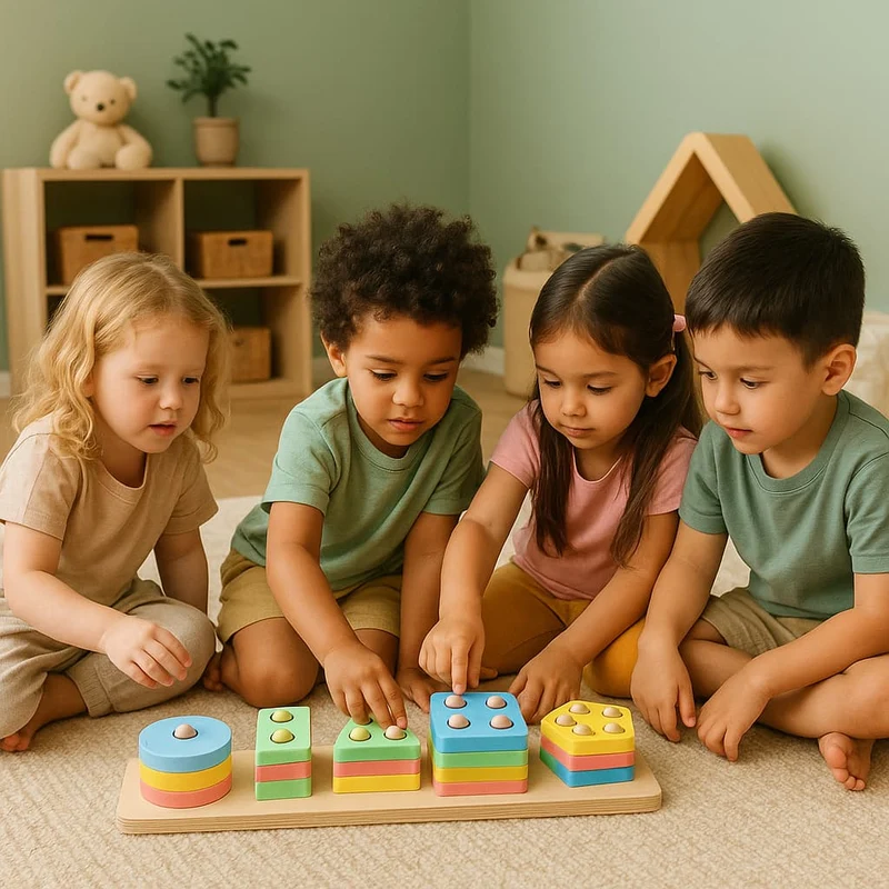 Puzzle Montessori en Bois | Formes Géométriques & Couleurs Pastel – Motricité & Logique