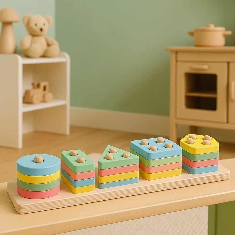 Puzzle Montessori en Bois | Formes Géométriques & Couleurs Pastel – Motricité & Logique