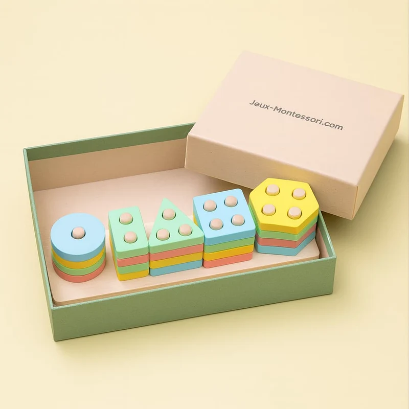Puzzle Montessori en Bois | Formes Géométriques & Couleurs Pastel – Motricité & Logique