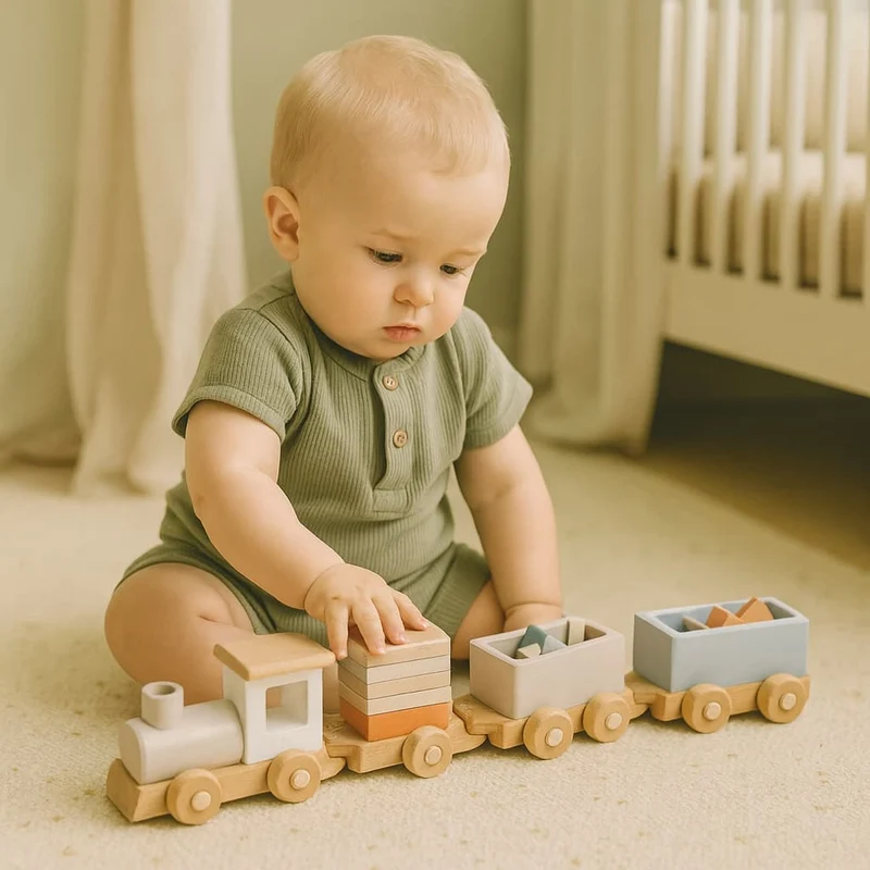 Train Montessori en Bois | Petit Train des Formes – Logique, Motricité & Imagination