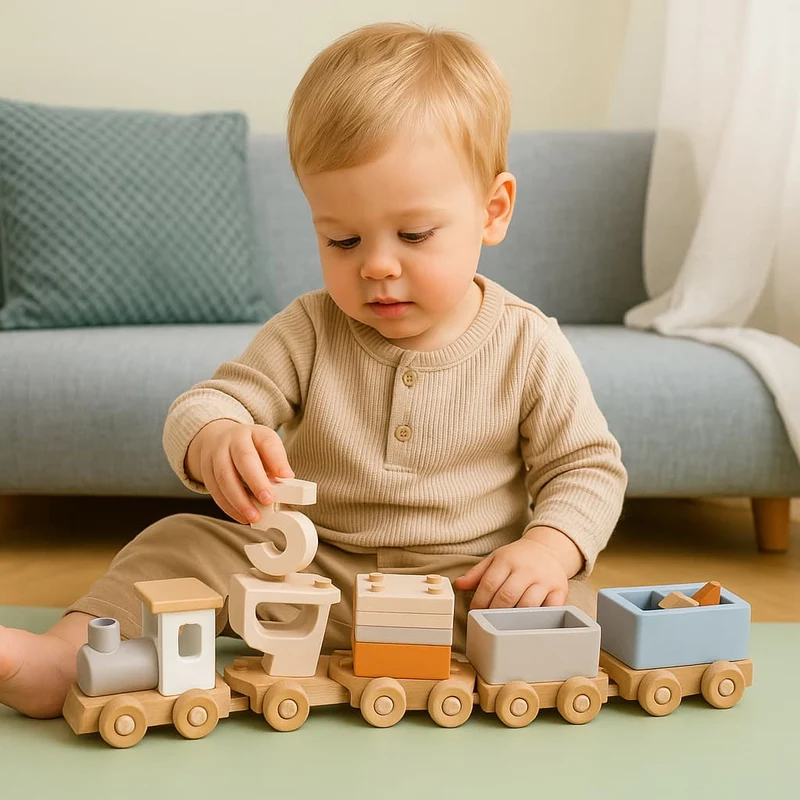 Train Montessori en Bois | Petit Train des Formes – Logique, Motricité & Imagination