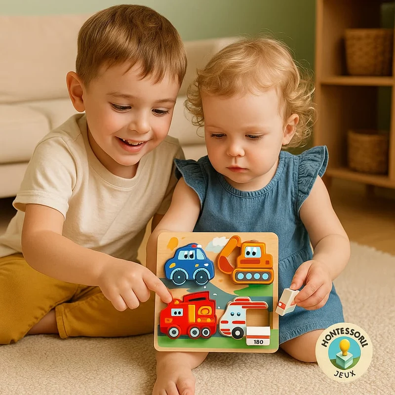 Puzzle Montessori Bois 3D | Tous mes Amis – Animaux & Véhicules (4 variantes)
