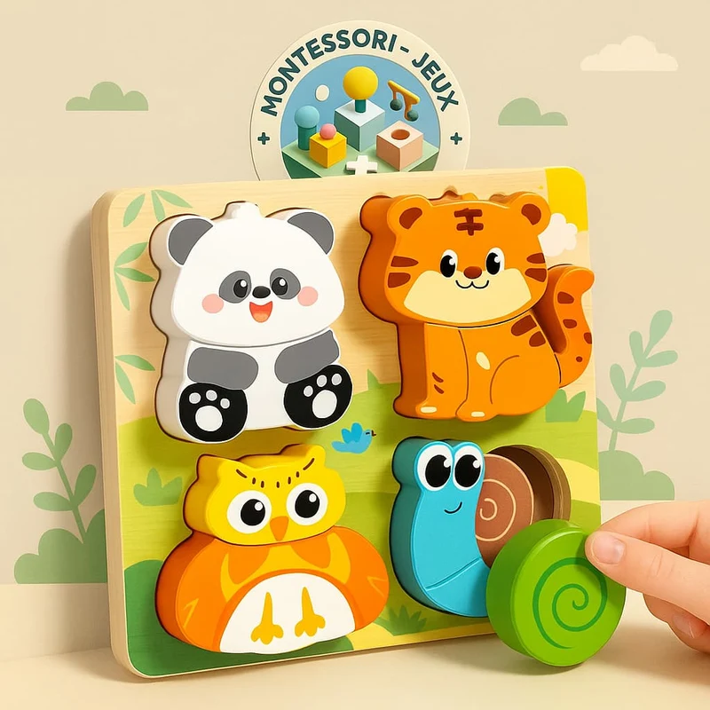 Puzzle Montessori Bois 3D | Tous mes Amis – Animaux & Véhicules (4 variantes)