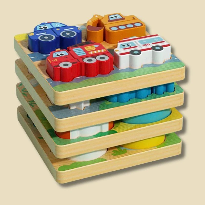 Puzzle Montessori Bois 3D | Tous mes Amis – Animaux & Véhicules (4 variantes)