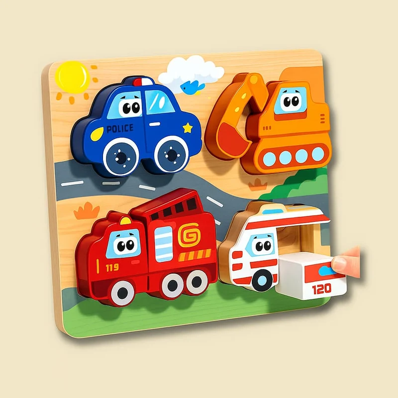 Puzzle Montessori Bois 3D | Tous mes Amis – Animaux & Véhicules (4 variantes)
