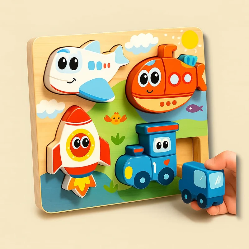 Puzzle Montessori Bois 3D | Tous mes Amis – Animaux & Véhicules (4 variantes)