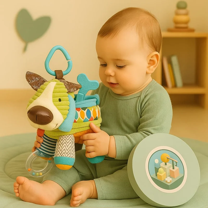 Jouet Montessori Bébé | Peluche Sensorielle Chien – Éveil & Motricité dès la Naissance
