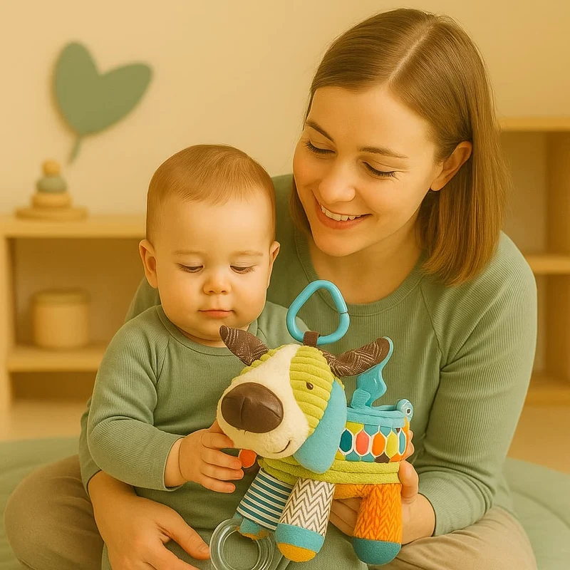 Jouet Montessori Bébé | Peluche Sensorielle Chien – Éveil & Motricité dès la Naissance