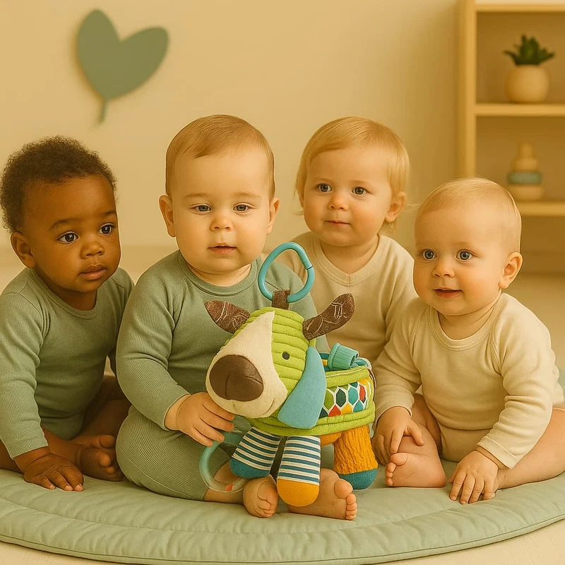 Jouet Montessori Bébé | Peluche Sensorielle Chien – Éveil & Motricité dès la Naissance