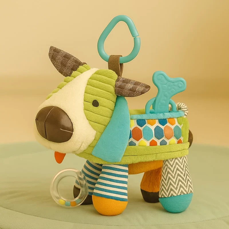 Jouet Montessori Bébé | Peluche Sensorielle Chien – Éveil & Motricité dès la Naissance