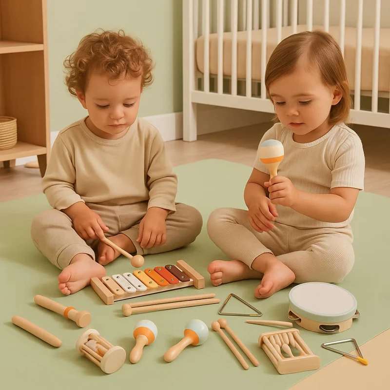 Jouet Montessori 3 ans | Coffret Musical Bébé Music Stars – Éveil Sensoriel en Bois