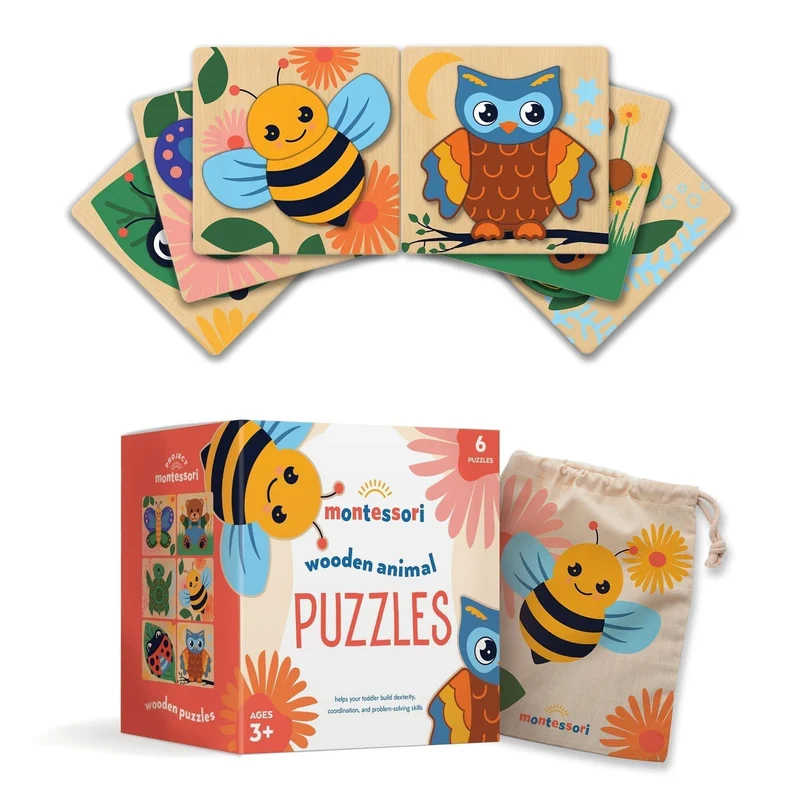 Pack 6 Puzzles Montessori en Bois — Coffret Éducatif Enfant 3-8 Ans