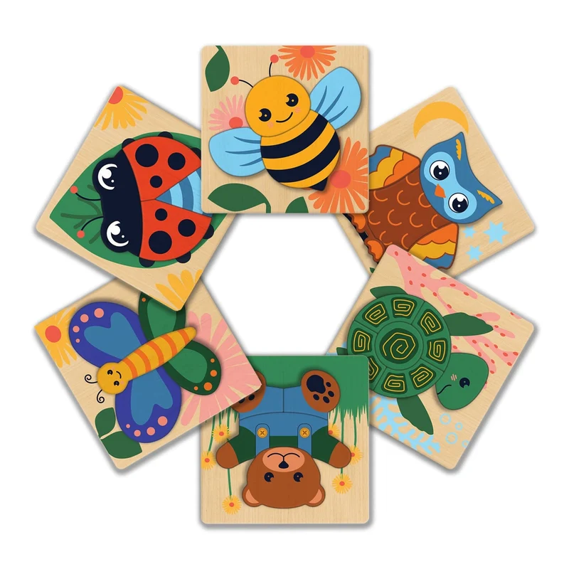 Pack 6 Puzzles Montessori en Bois — Coffret Éducatif Enfant 3-8 Ans
