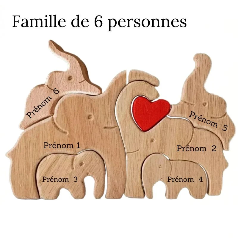 Puzzle Famille Éléphants en Bois Personnalisé – Cadeau Famille Gravure Prénom | Décoration Maison