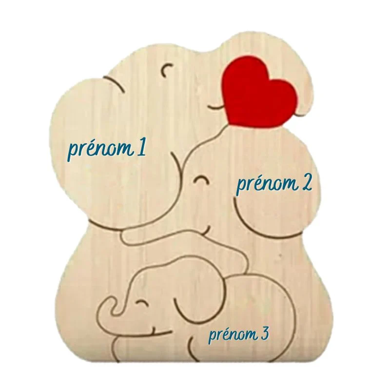 Puzzle Famille Éléphants en Bois Personnalisé – Cadeau Famille Gravure Prénom | Décoration Maison