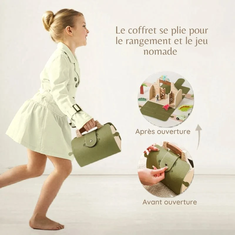 Mallette Dinosaure Jouet Enfant – Coffret Éducatif en Bois avec Figurines | Jeu d'Imitation Montessori