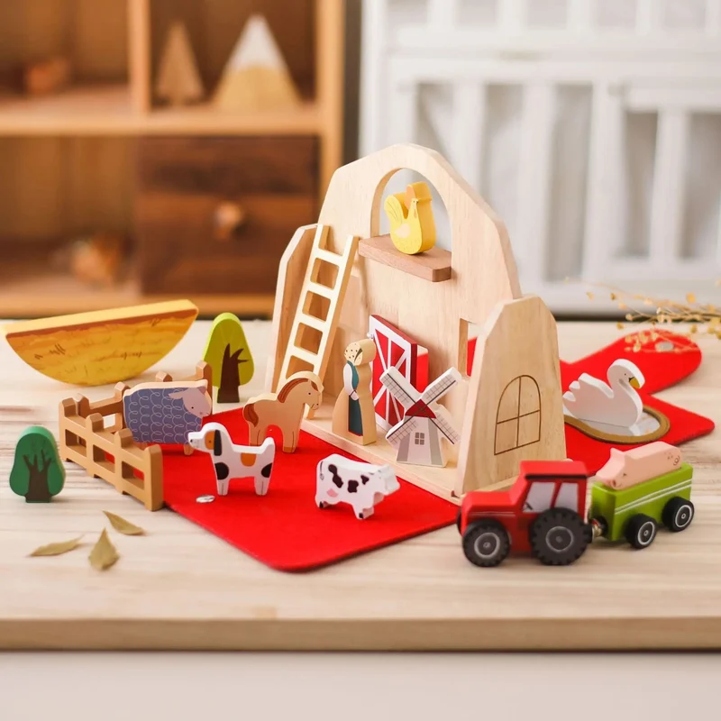Ferme Jouet Enfant – Mallette Éducative en Bois avec Animaux | Jeu d'Imitation Montessori