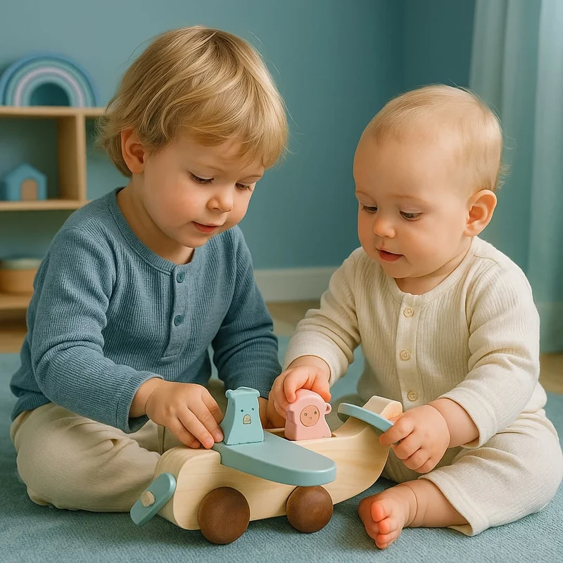 Jeu Montessori 1 an | Avion Blue Pig – Jouet d’éveil en bois pour petit explorateur
