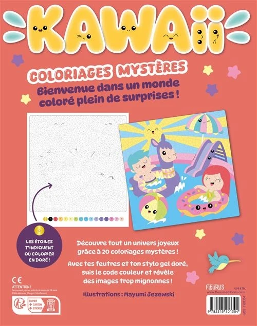 Coloriages Mystères Kawaii Détente au Soleil – 20 Illustrations avec Stylo Gel Doré