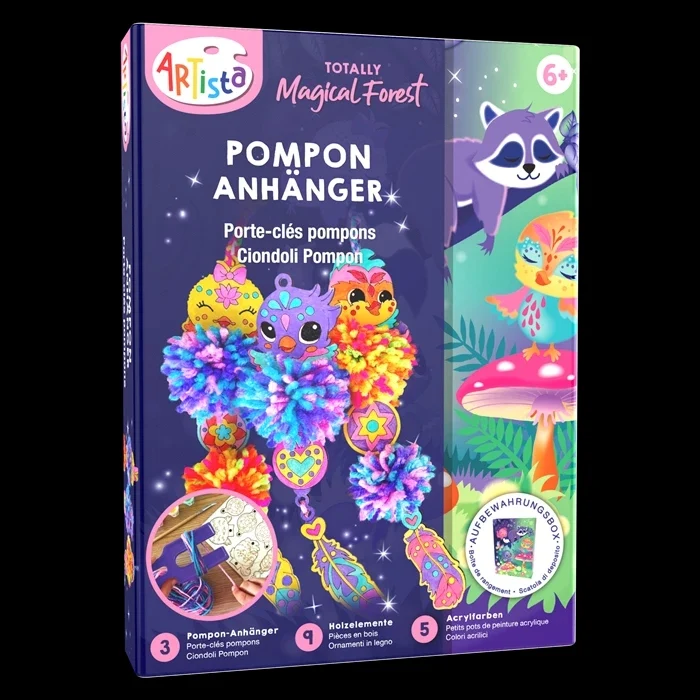Kit Créatif Porte-clés Pompons Oiseaux – Créez 3 Pendentifs à Personnaliser