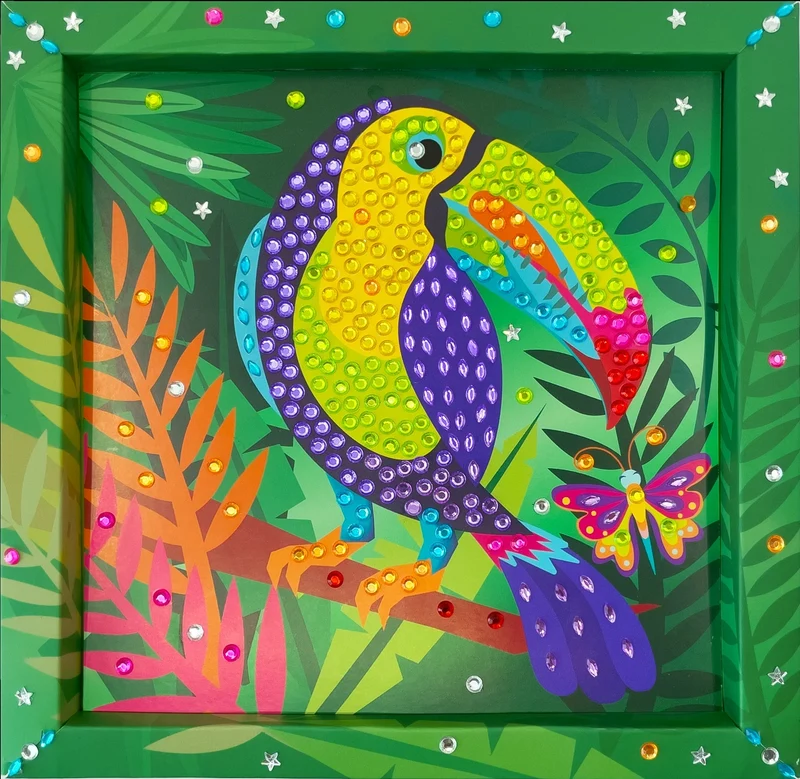 Tableau en Strass Toucan – Kit Créatif avec Plus de 300 Strass et Cadre