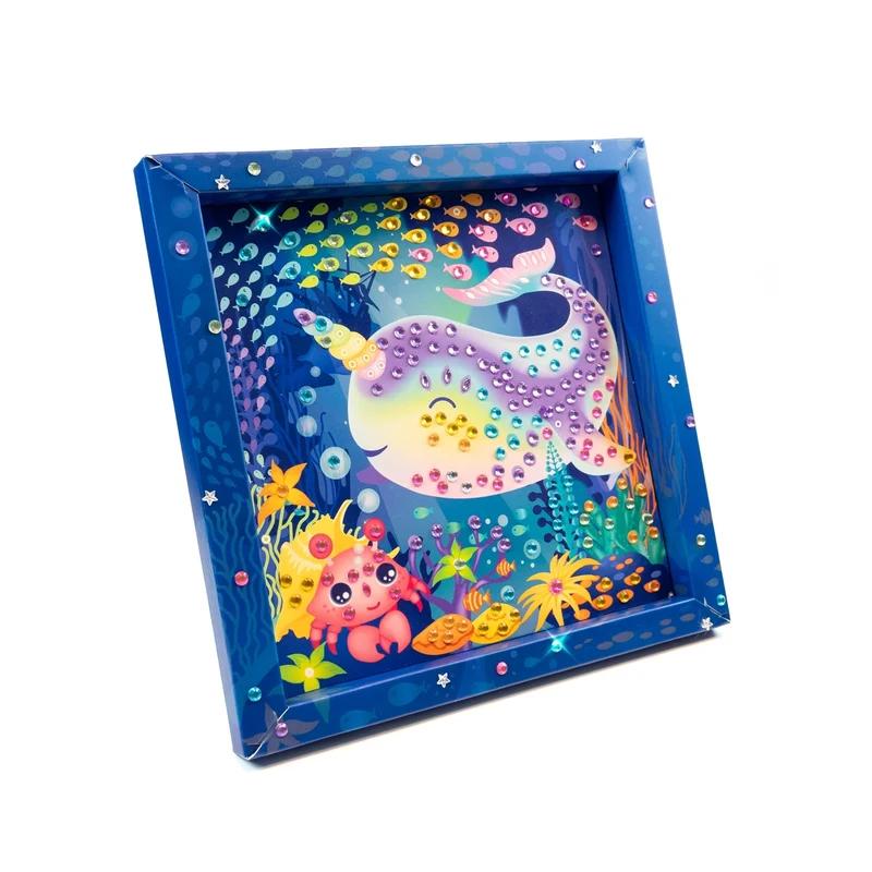 Tableau en Strass Baleine Licorne – Kit Créatif avec Plus de 300 Strass et Cadre