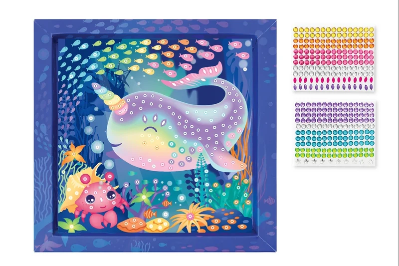 Tableau en Strass Baleine Licorne – Kit Créatif avec Plus de 300 Strass et Cadre