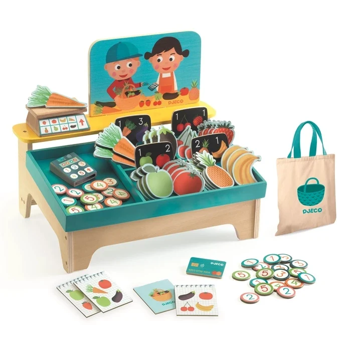 Léa & Milo Little Market Djeco – Étal de Fruits & Légumes avec Balance et Caisse