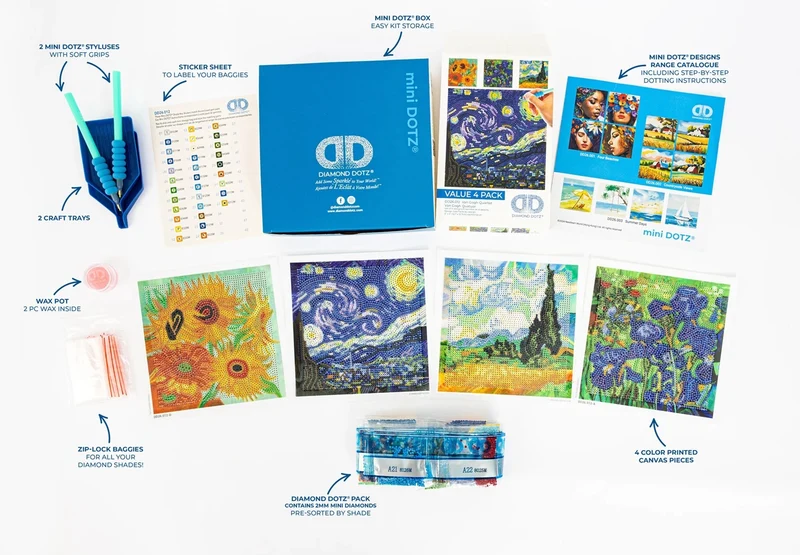 Mini DOTZ® Van Gogh Quartet – Kit Diamond Painting 4 Chefs-d'Œuvre de Van Gogh