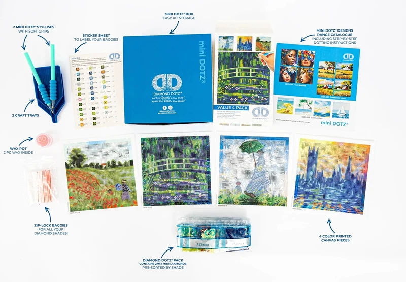 Mini DOTZ® Monet Experience – Kit Diamond Painting 4 Chefs-d'Œuvre Impressionnistes