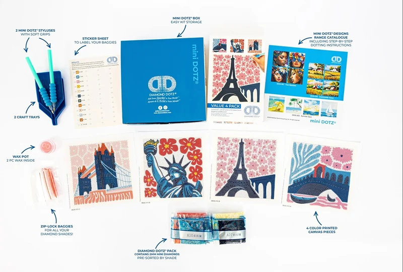Mini DOTZ® Landmarks of Distinction – Kit Diamond Painting 4 Monuments Iconiques Rose