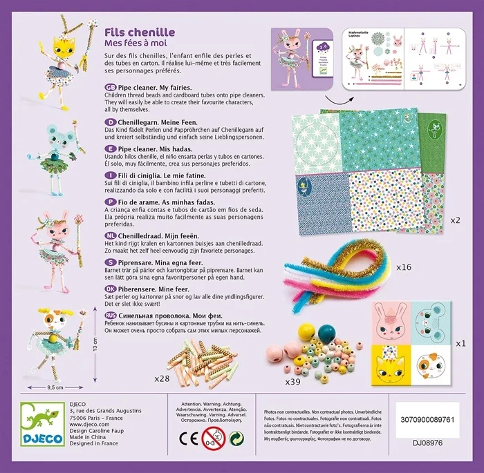 Enfilage Fées Djeco – Kit Créatif Perles & Fils Chenille pour Enfants