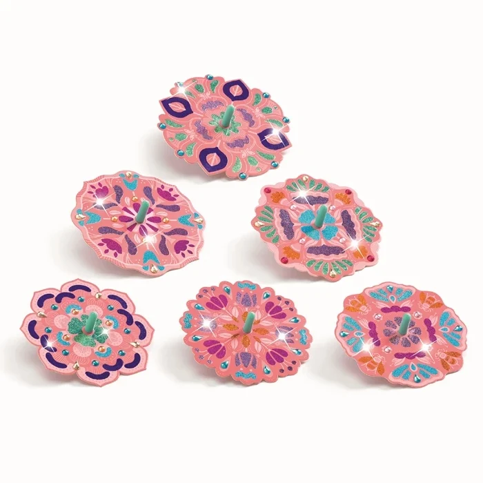 DIY Gyroscopes Flower Power Djeco – Kit Créatif 12 Toupies Métallisées à Décorer