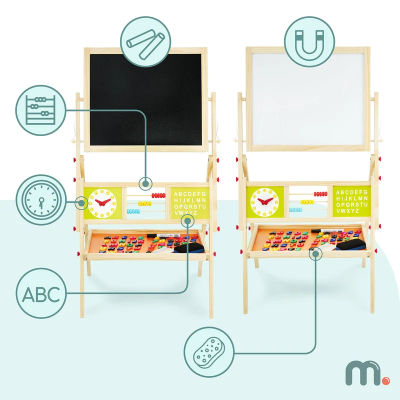 Chevalet enfant double face magnétique et ardoise avec accessoires