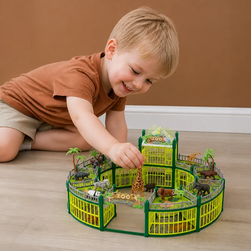 Modular Zoo Playset with Animal Figures and Buildable Enclosures
